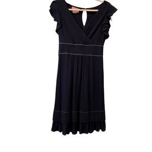 Phoebe Couture Solid Black Knee Length Dress Short Sleeve Ruffle Hem Size 4